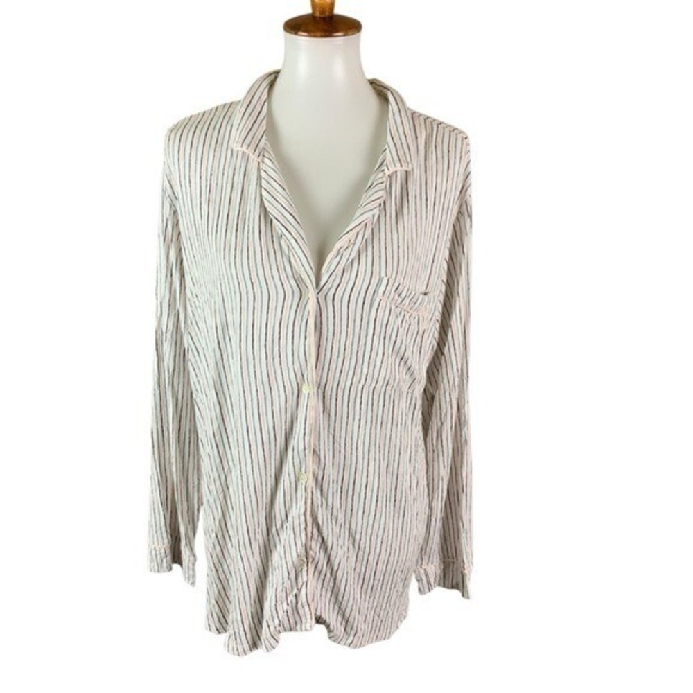 Eberjey Large Striped Long Sleeve Pajama Top Soft Modal Lounge Sleepwear Cozy
